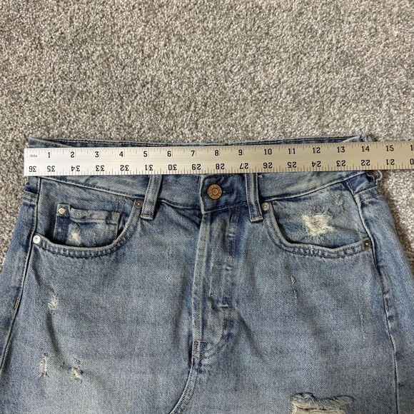 H&M &Denim Skirt Womens 8 Blue Distressed Raw Hem Frayed Button Fly Casual - Picture 11 of 11